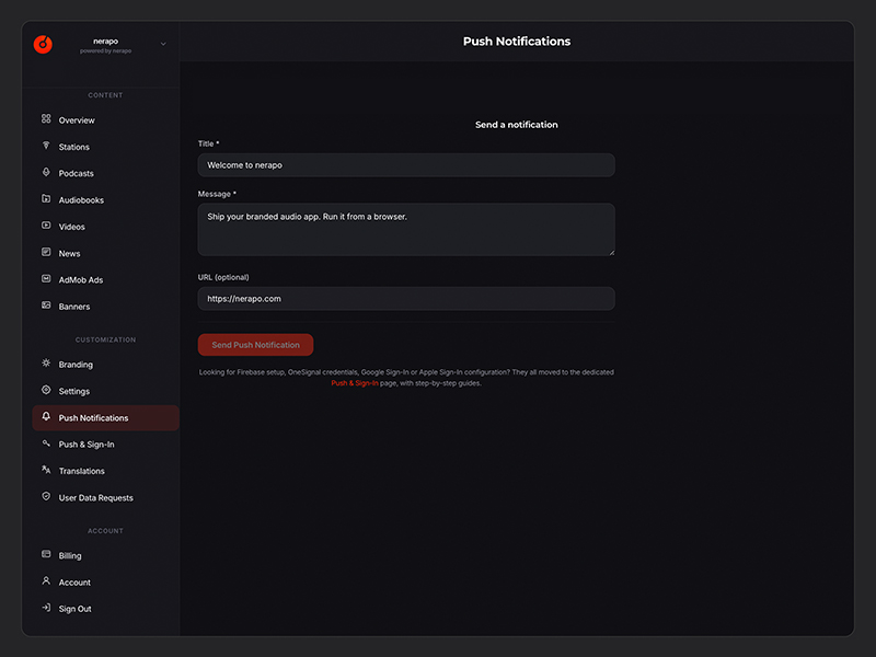 nerapo- push notifications - One Signal Reach your audience without renting them from data brokers