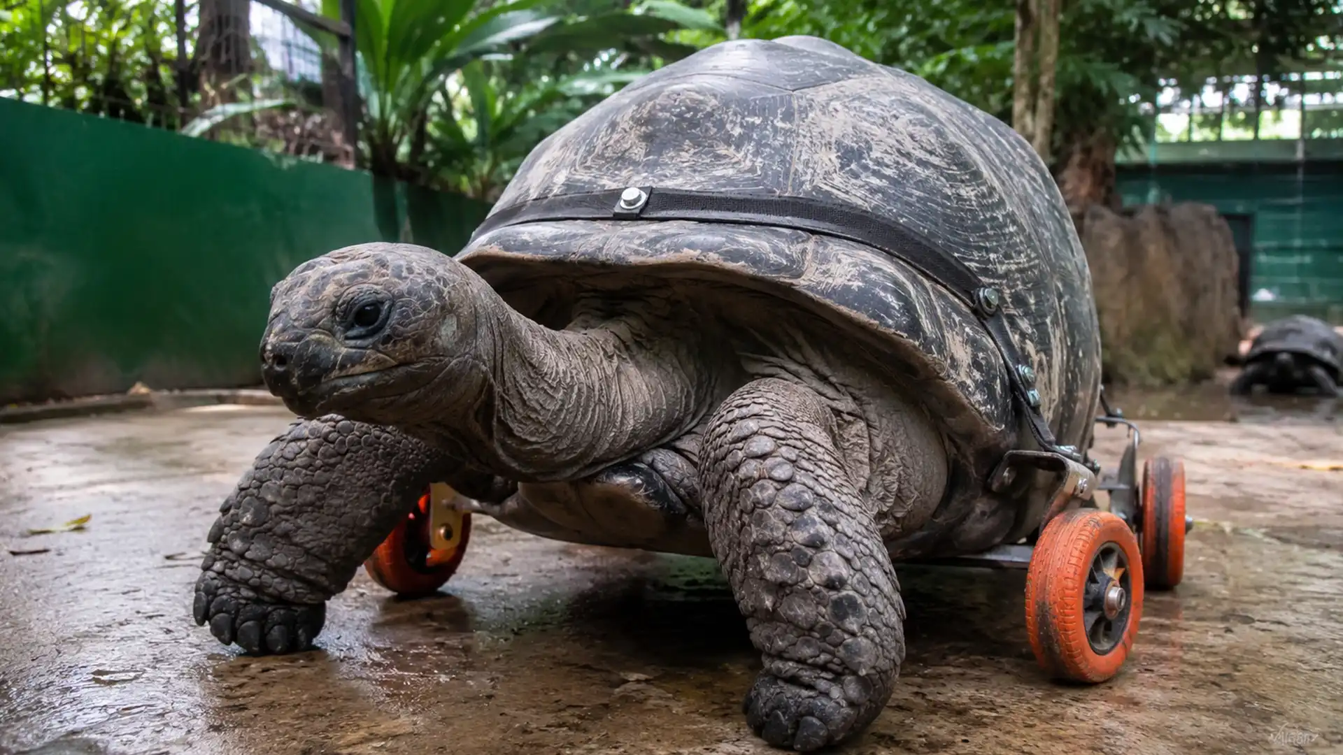 Țestoasa uriașă care a primit „roți” pentru a merge din nou. Soluția ingenioasă a unor veterinari din Filipine